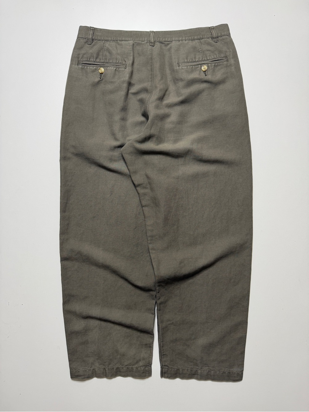 Vintage Eddie Bauer Linen Pleated Chinos Trousers Pants Mens W33 Light Olive 90s - Picture 2 of 7